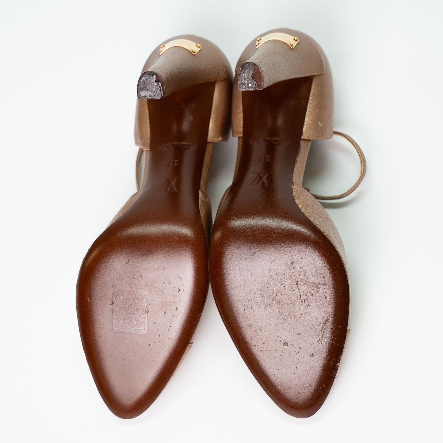 Louis Vuitton Bronze Leather Ankle Strap Heels Shoes