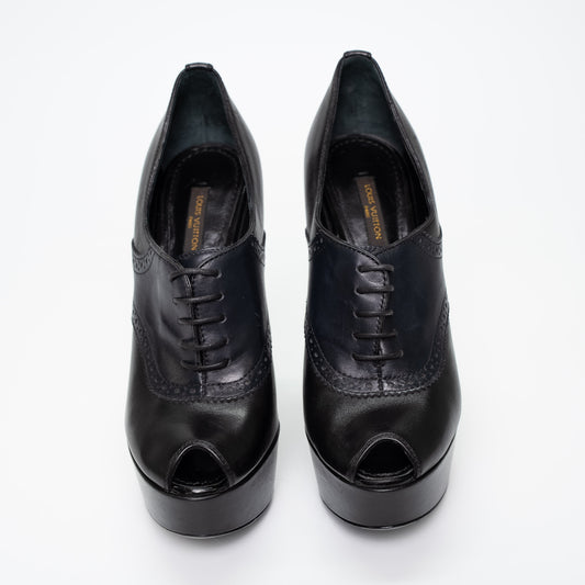 Louis Vuitton Black Leather Platform Oxford Heels Shoes