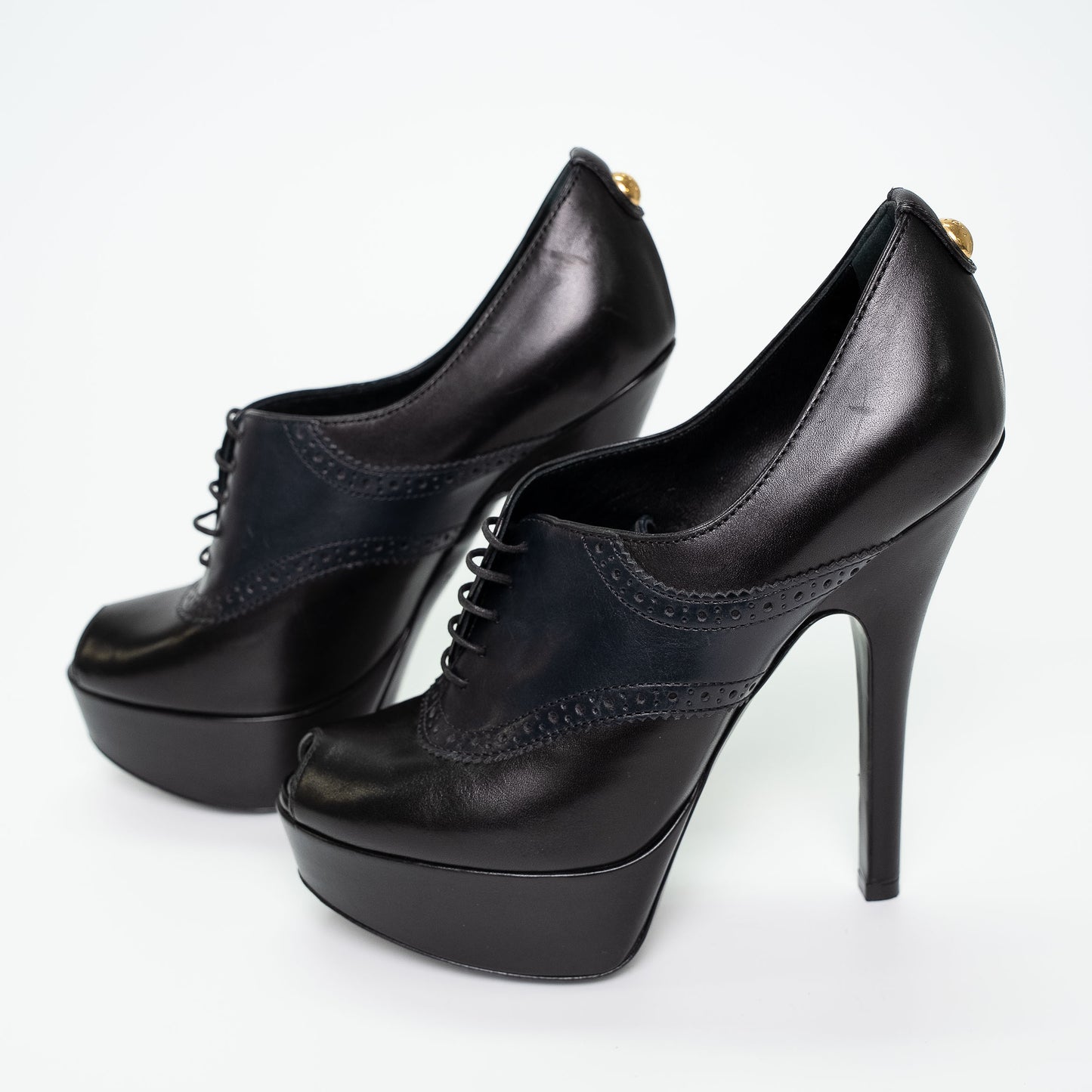 Louis Vuitton Black Leather Platform Oxford Heels Shoes