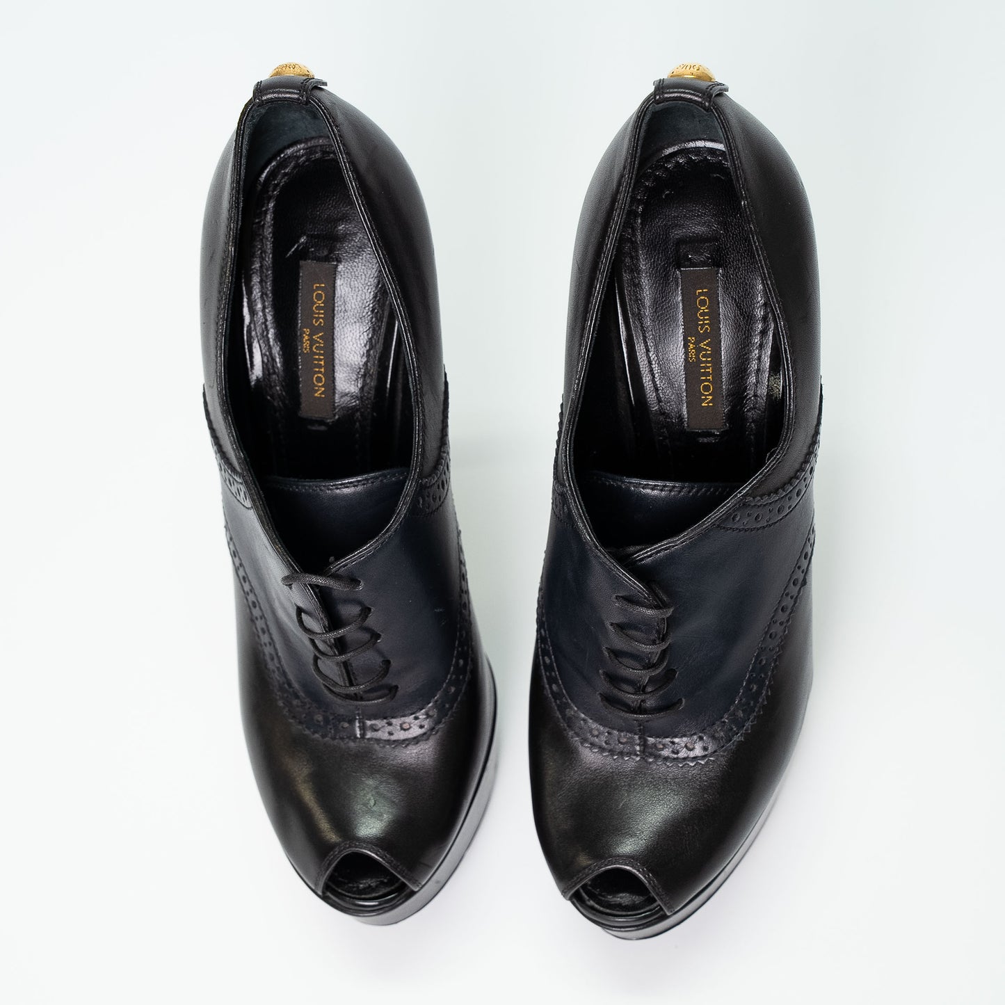 Louis Vuitton Black Leather Platform Oxford Heels Shoes
