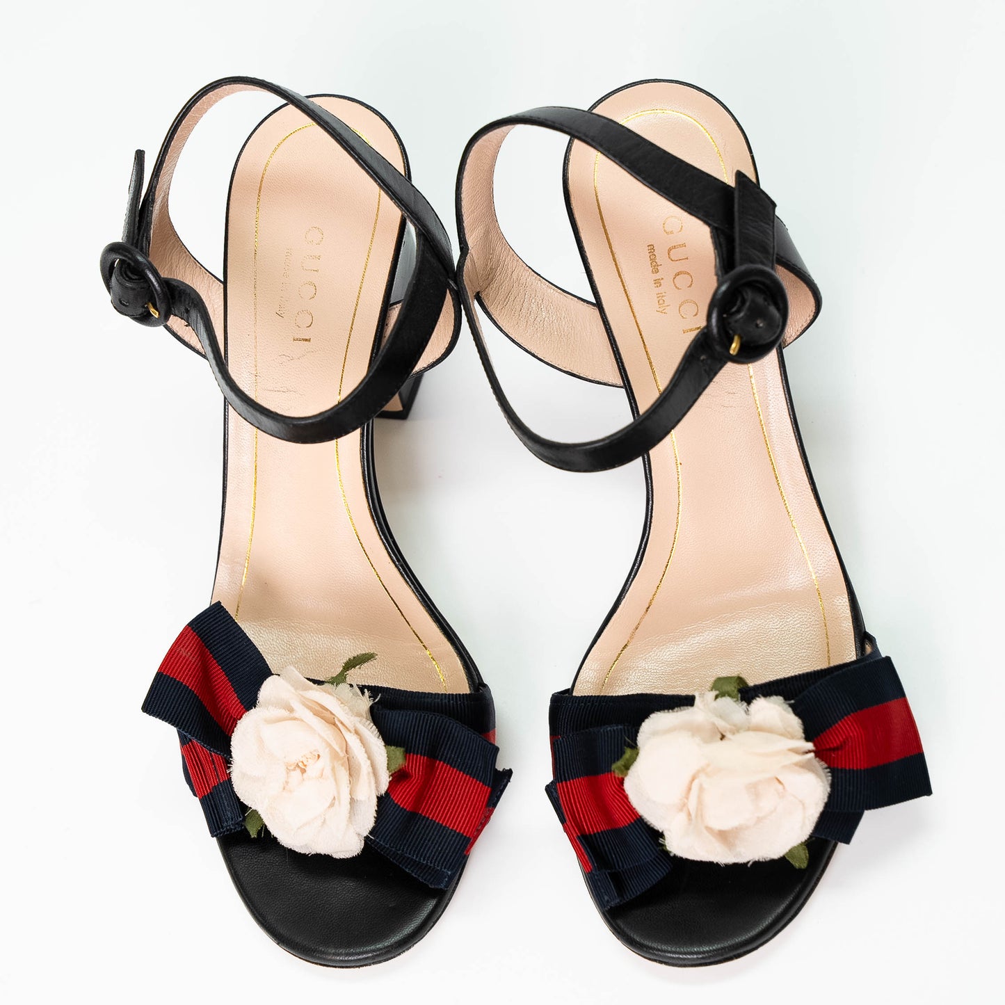 Gucci Web Bow Flower Leather Sandals