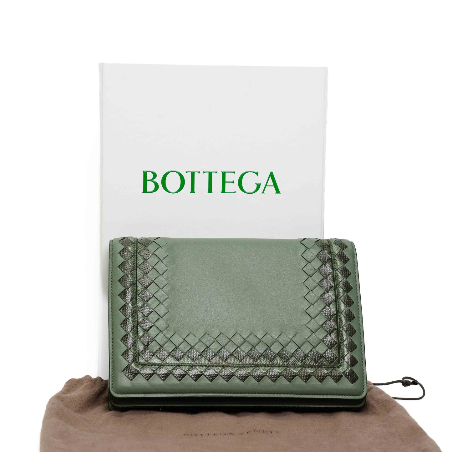 Bottega Veneta Woven Chain Flap Bag Green