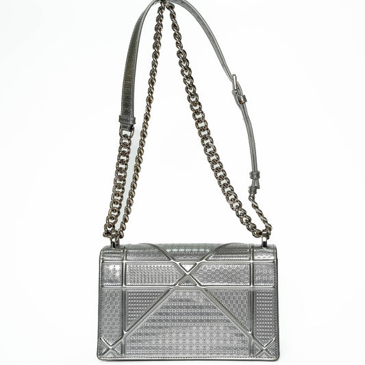Christian Dior Diorama Silver Grained Leather Handbag