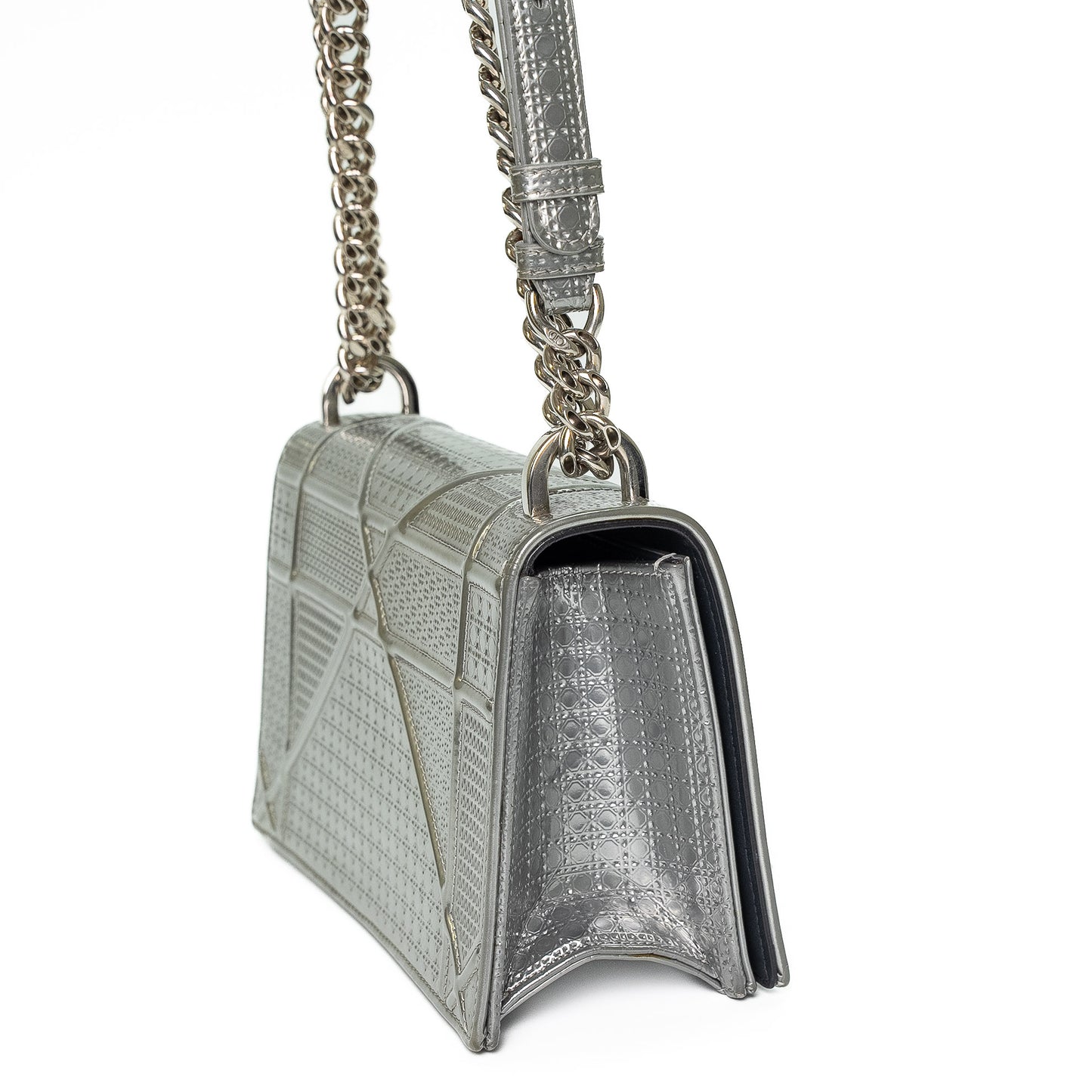 Christian Dior Diorama Silver Grained Leather Handbag