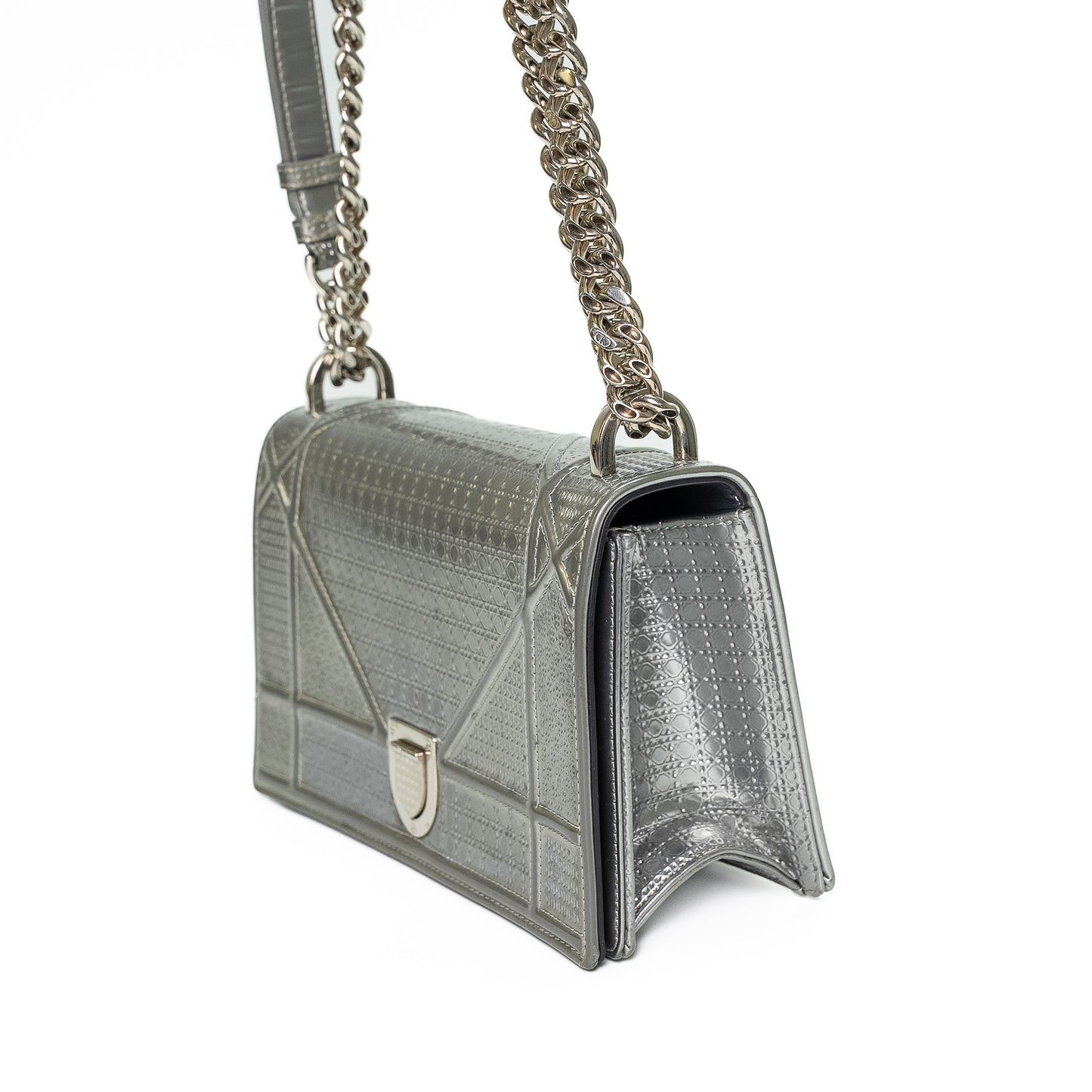 Christian Dior Diorama Silver Grained Leather Handbag