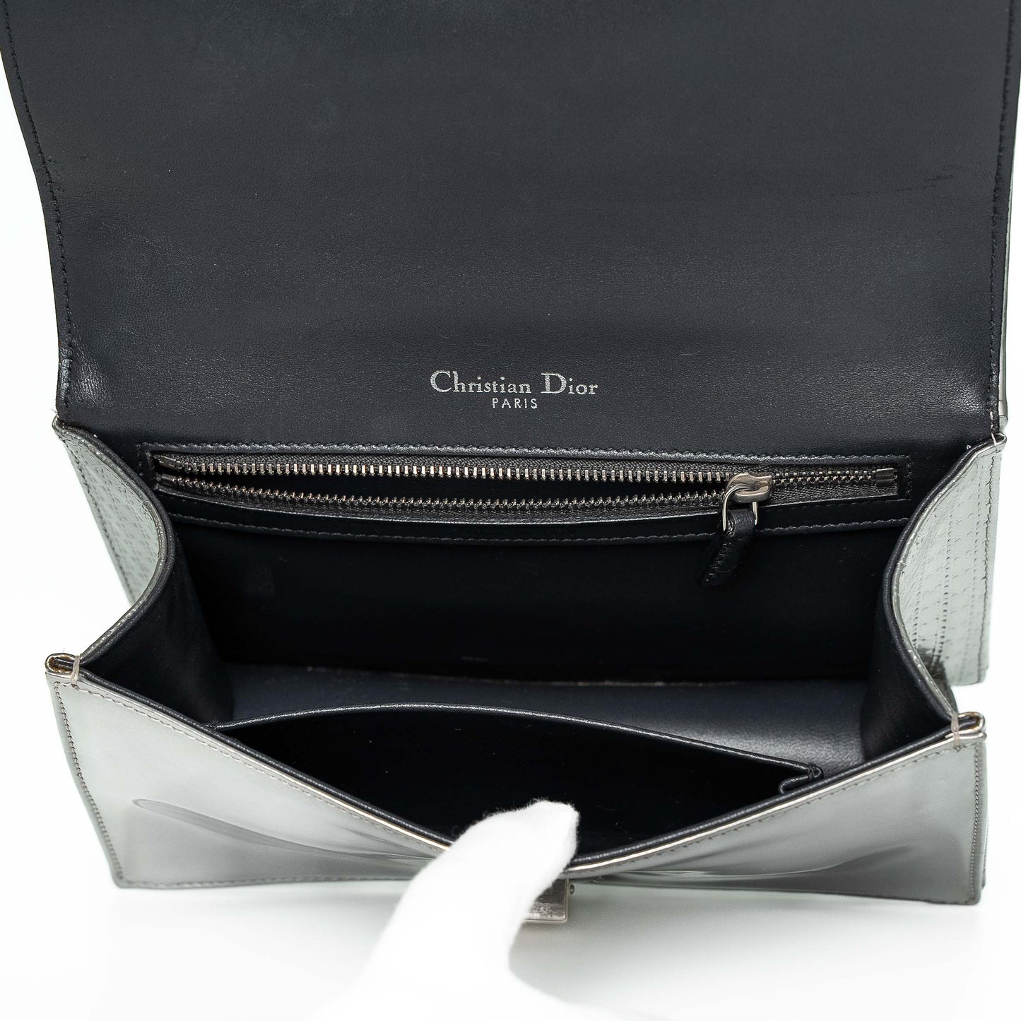 Christian Dior Diorama Silver Grained Leather Handbag