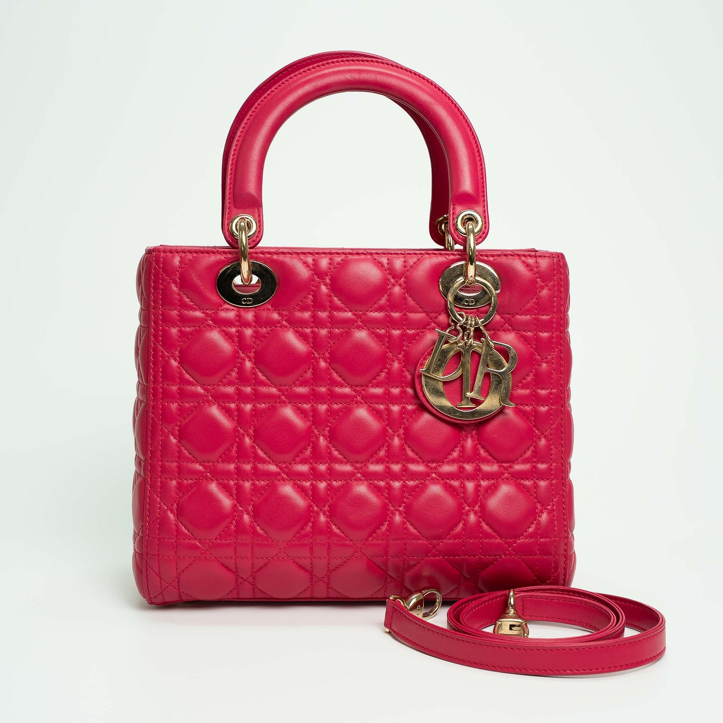 Christian Dior Lady Dior Hot Pink Medium Top Handle Handbag