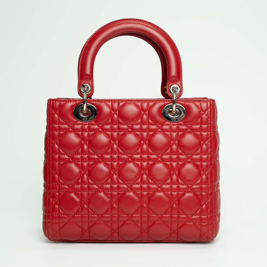 Christian Dior Lady Dior Red Medium Top Handle Handbag