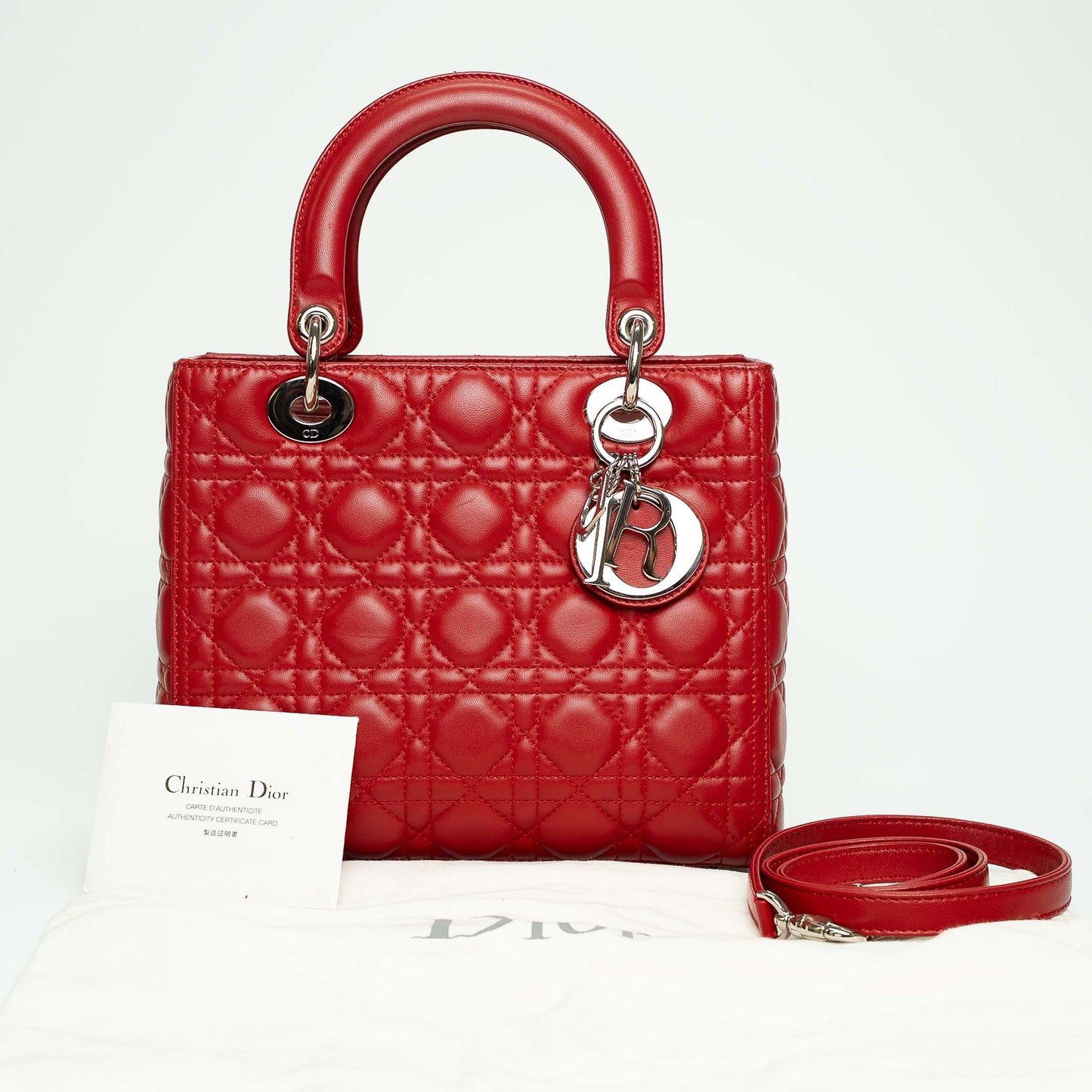 Christian Dior Lady Dior Red Medium Top Handle Handbag