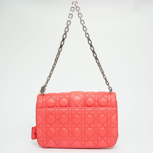 Christian Dior Coral Cannage Quilted Leather Shoulder Bag