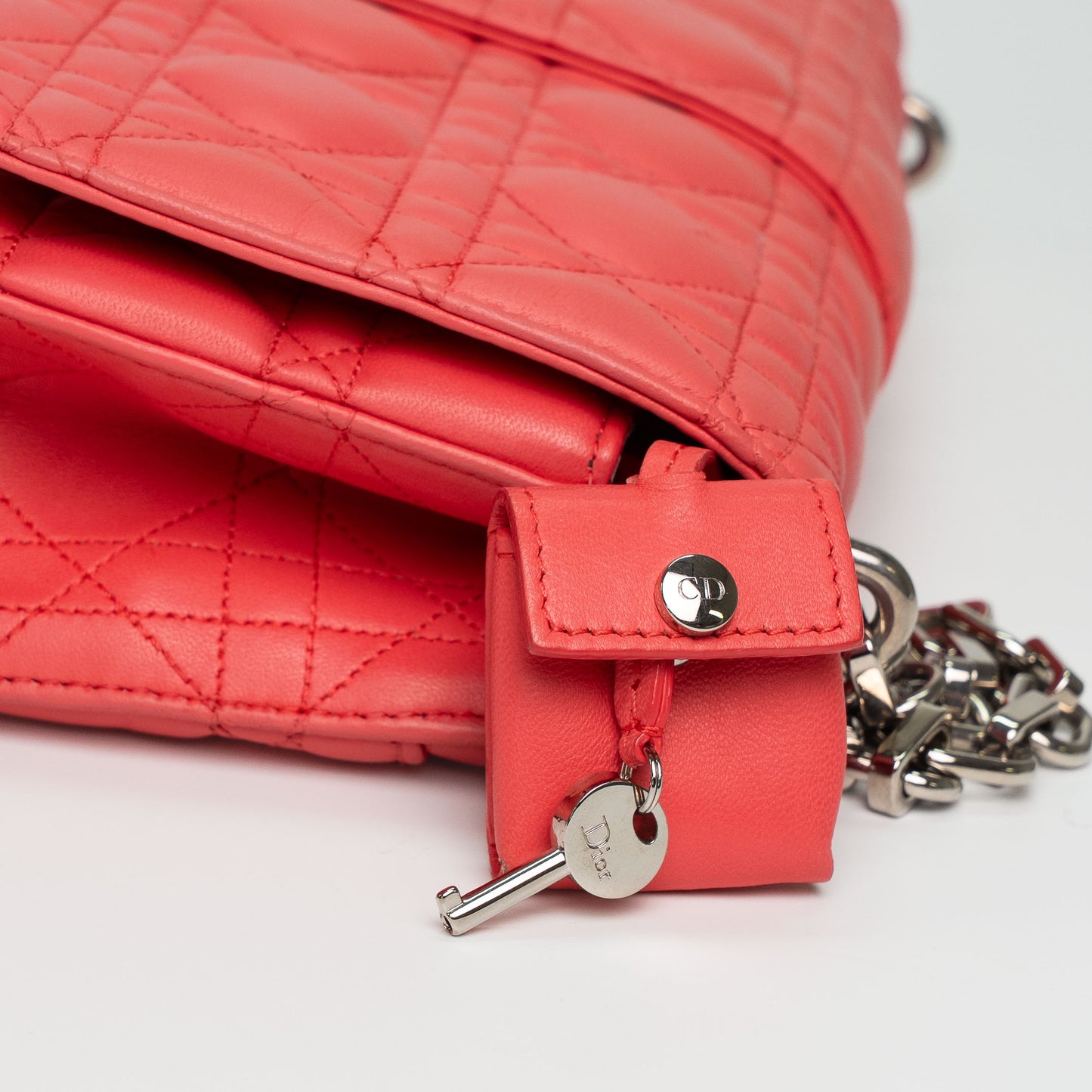 Christian Dior Coral Cannage Quilted Leather Shoulder Bag
