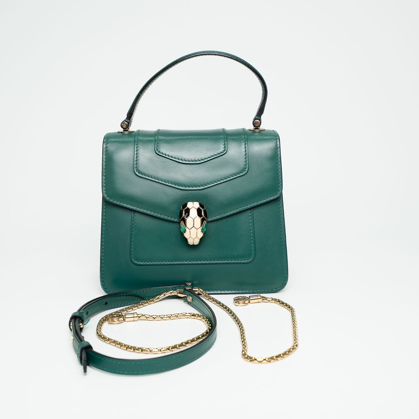 Bvlgari Serpenti Forever Emerald Green Karung Skin Crossbody Bag