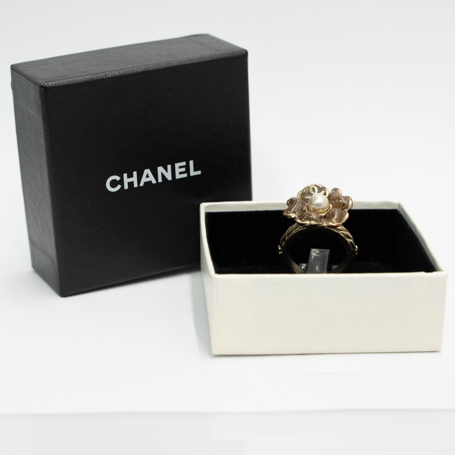 Chanel Vintage Flower Pearl Logo Ring