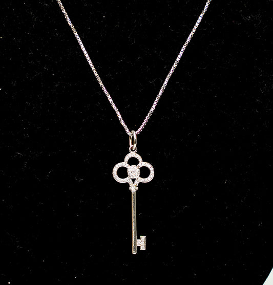 Tiffany & Co. 18k White Gold Diamond Crown Key Necklace