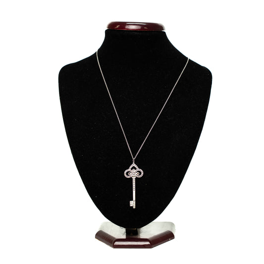 Tiffany & Co. Platinum Diamond Fleur de Lis Key Pendant Necklace