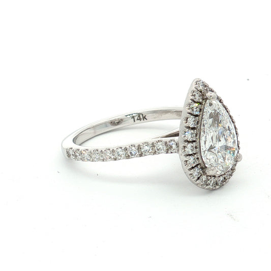 14ct White Gold Pear Lab Diamond Halo Ring