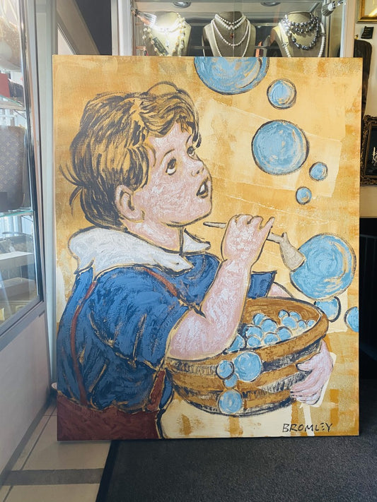 David Bromley 'Boy with Bubbles' Acrylic on Linen Painting152cm x 122cm image 1