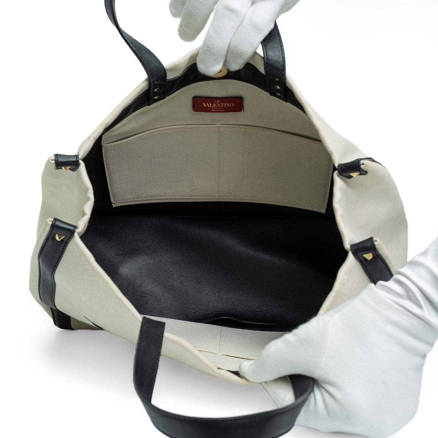 Valentino VLTN White Canvas Rockstud Tote