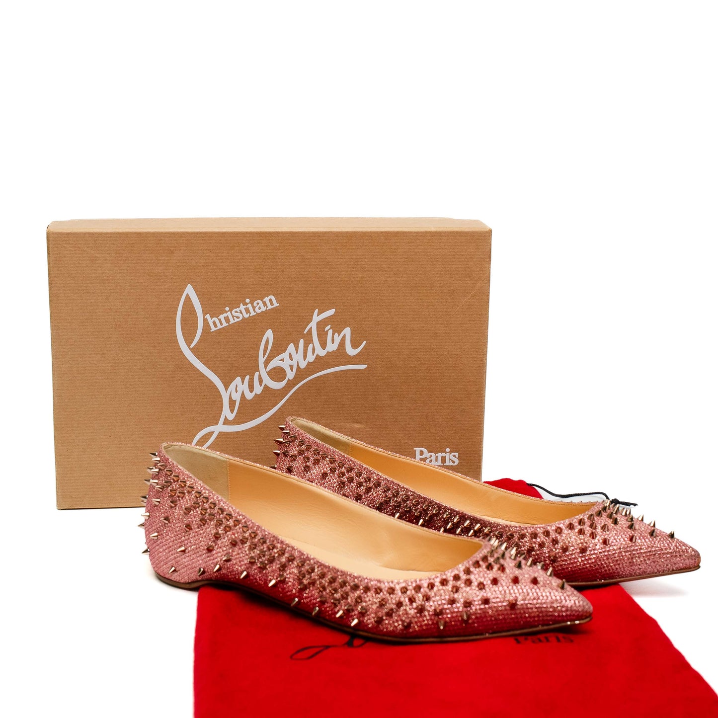 Christian Louboutin Pink Spiked Glitter Flats