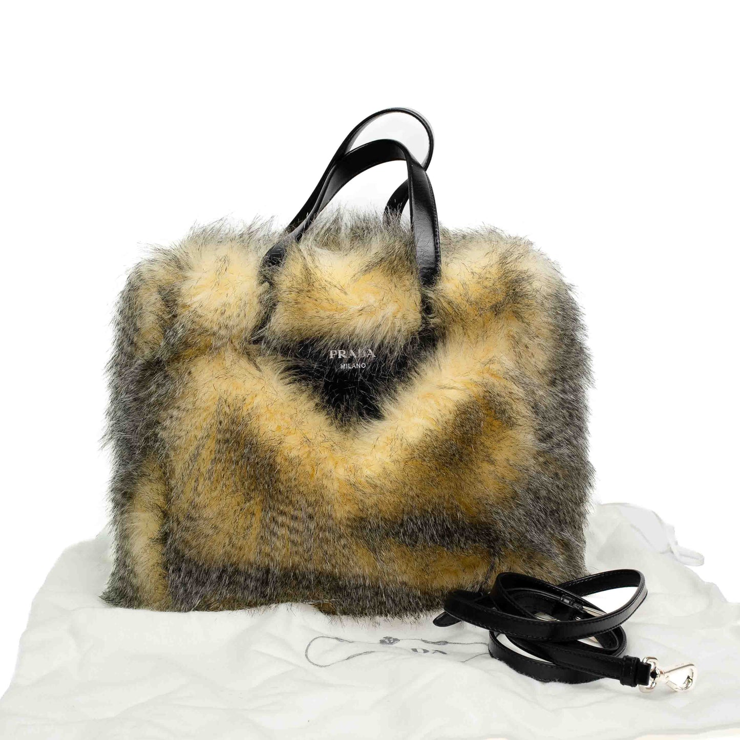 PRADA FAUX FUR TOTE HANBAG