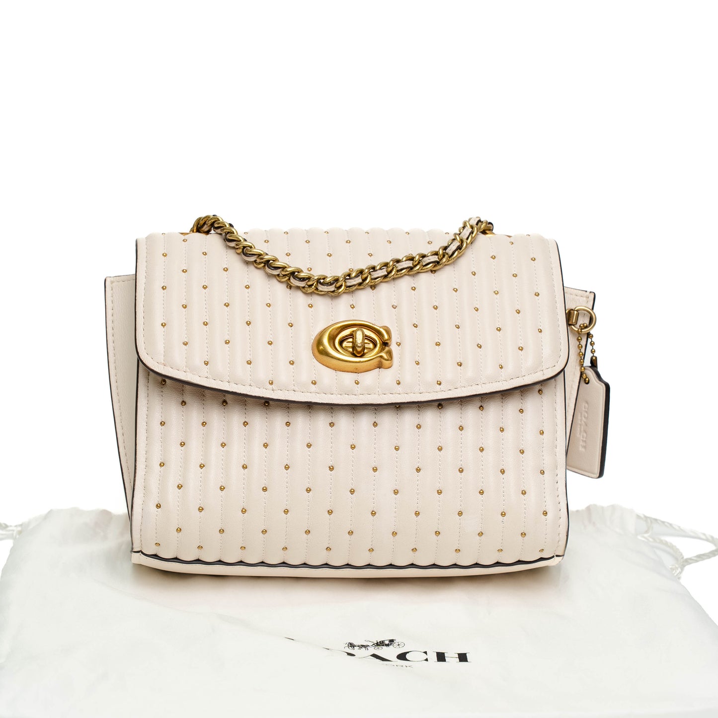 Coach Parker Chalk Quilted Rivet Shoulder Bag