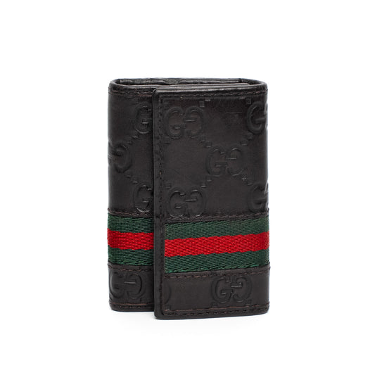 Gucci GG Black Leather Web Key Case Wallet