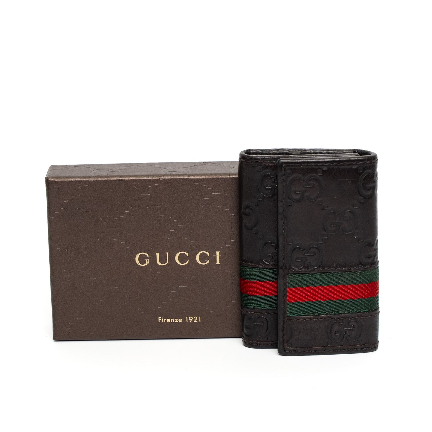 Gucci GG Black Leather Web Key Case Wallet