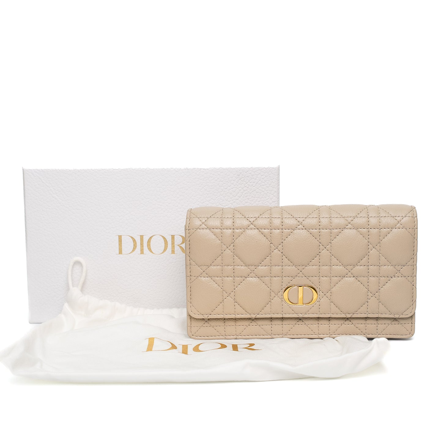 Dior Sand Beige Quilted Chain Wallet