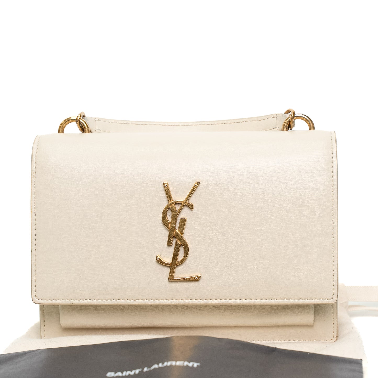 Saint Laurent Cassandra White Leather Chain Flap Bag