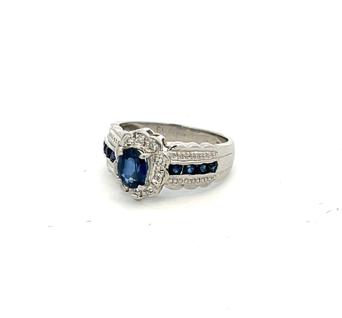 Platinum 0.77ct Ceylon-Type Blue Sapphire & Diamond Cluster Ring image 3