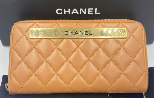 Chanel Brown Quilted Trendy Zip Around Wallet image 1