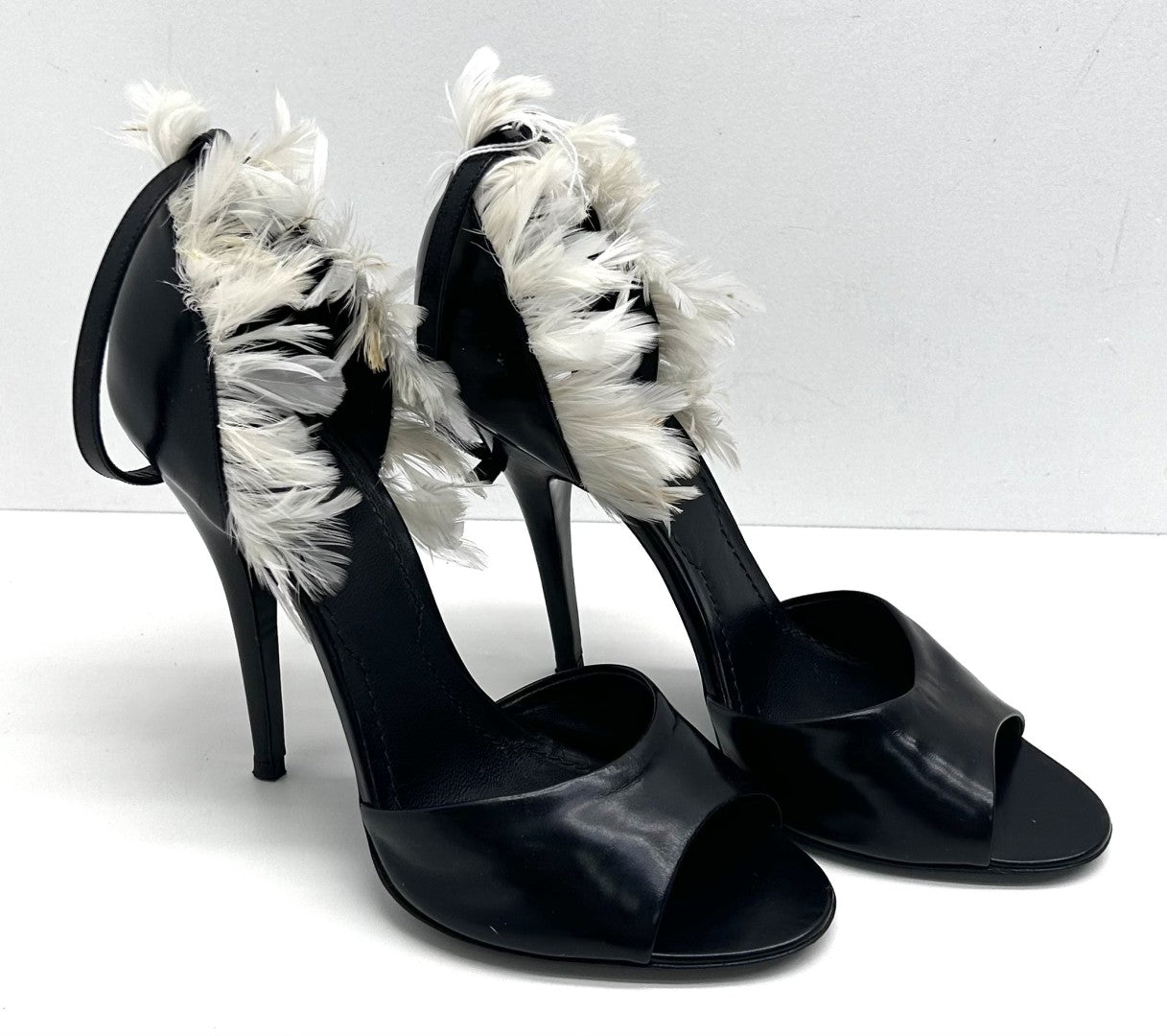 GIVENCHY BLACK LEATHER & FEATHER ANKLE STRAP PUMPS image 0