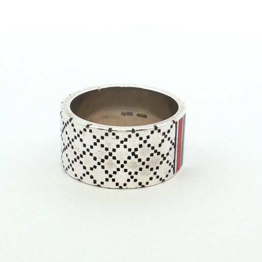 Gucci Silver Web Enamel Band Ring