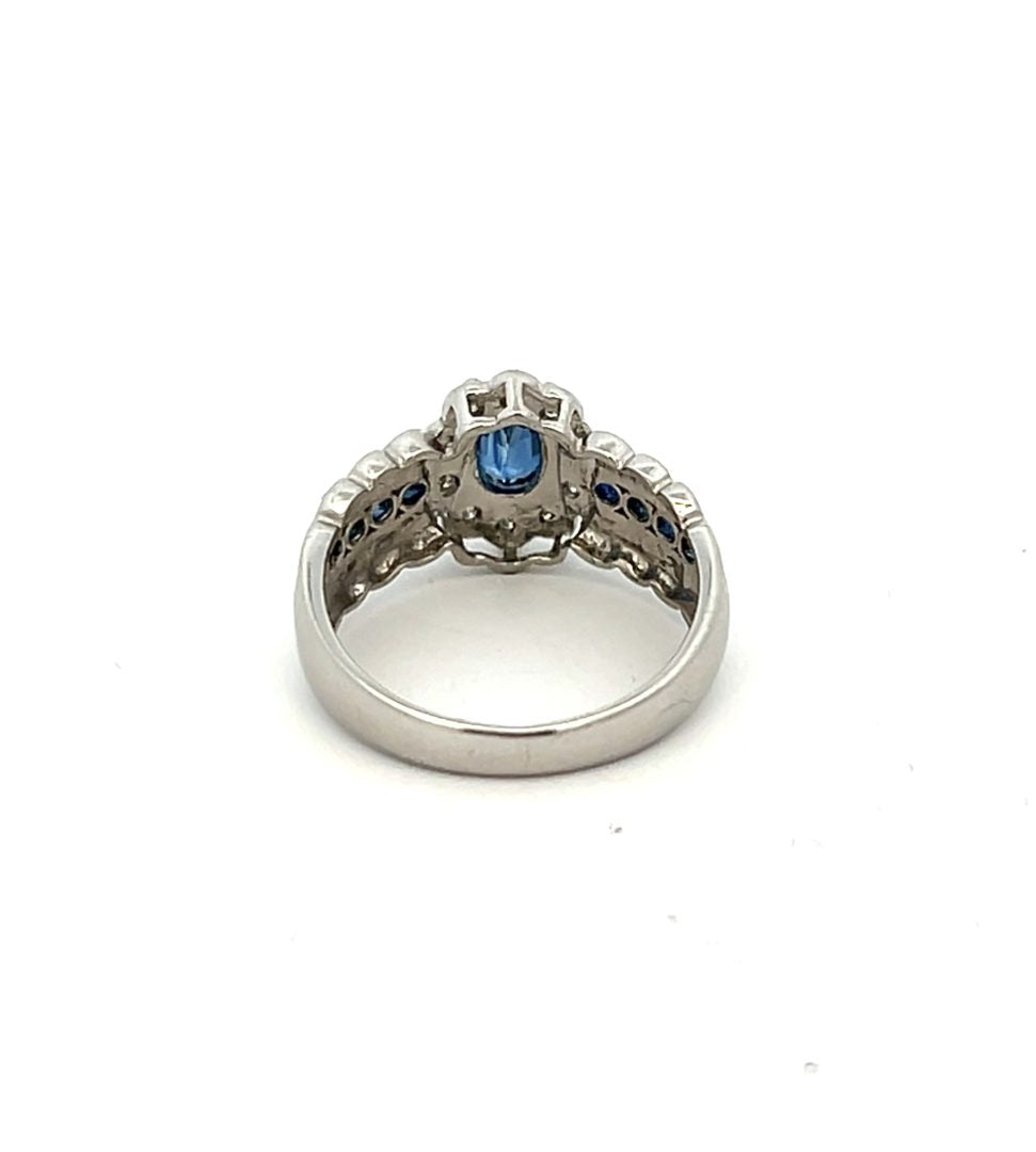 Platinum 0.77ct Ceylon-Type Blue Sapphire & Diamond Cluster Ring image 1