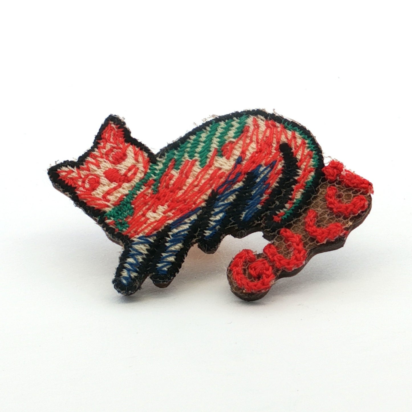 Gucci Multicolor Fabric Cat Brooch