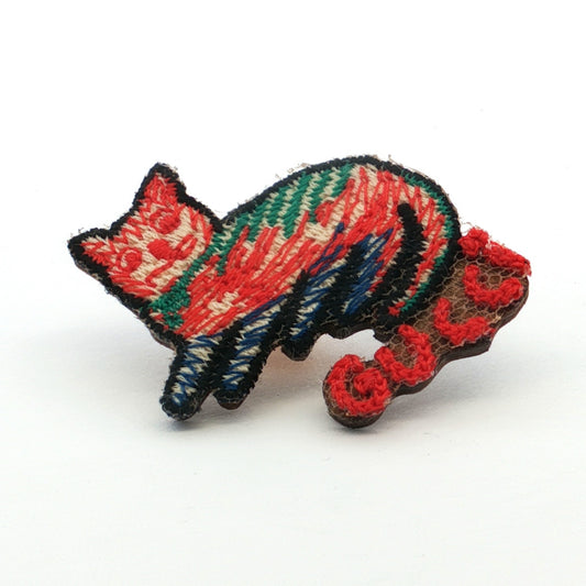 Gucci Multicolor Fabric Cat Brooch