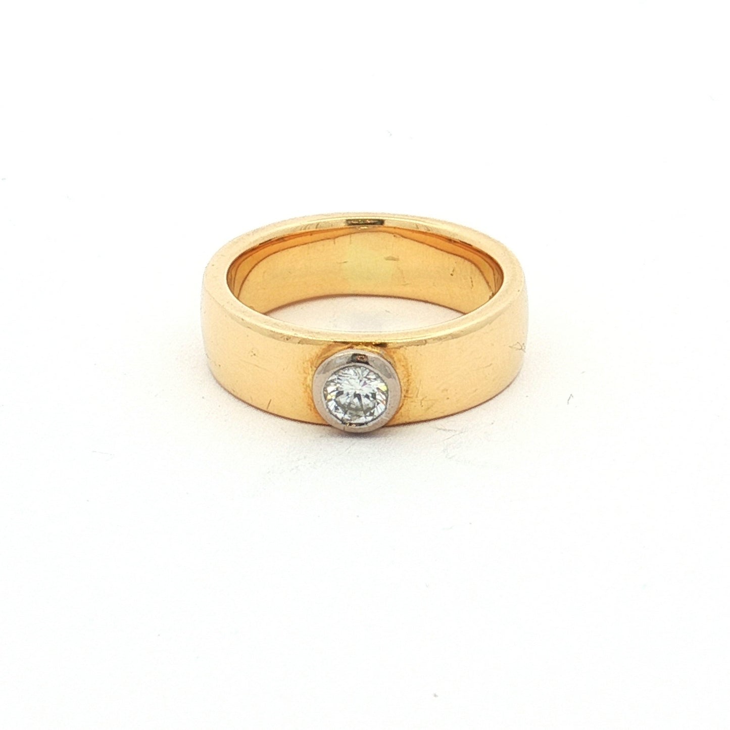 Yellow Gold Wide Band Solitaire Diamond Ring