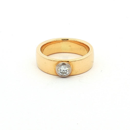 Yellow Gold Wide Band Solitaire Diamond Ring