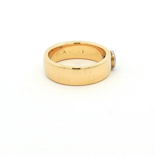 Yellow Gold Wide Band Solitaire Diamond Ring
