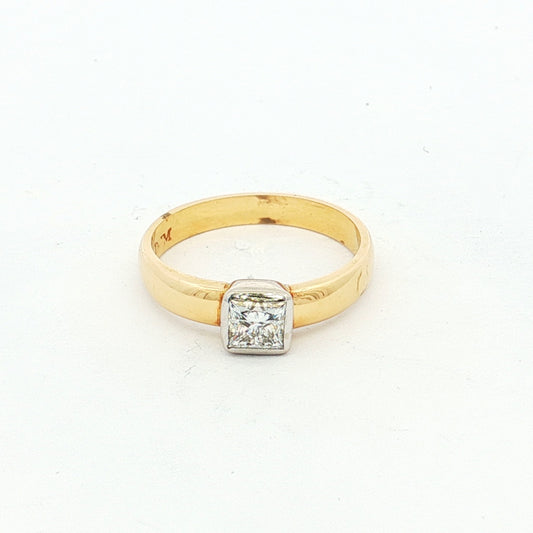 Yellow & White Gold Princess-Cut Diamond Solitaire Ring