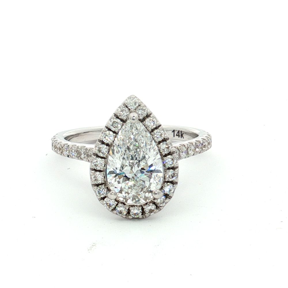 14ct White Gold Pear Lab Diamond Halo Ring