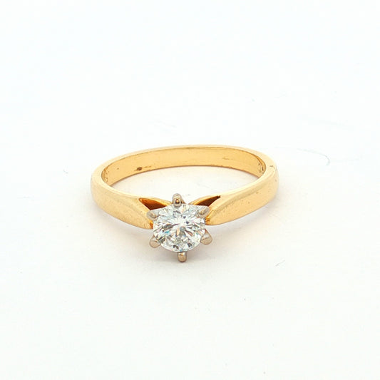 Yellow Gold Round Brilliant Diamond Solitaire  Ring