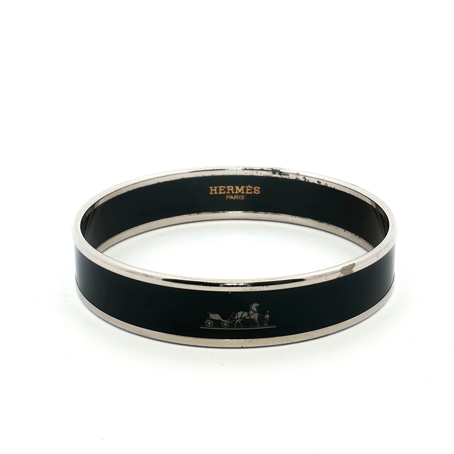 Hermès Emaille PM Black Silver Enamel Bangle