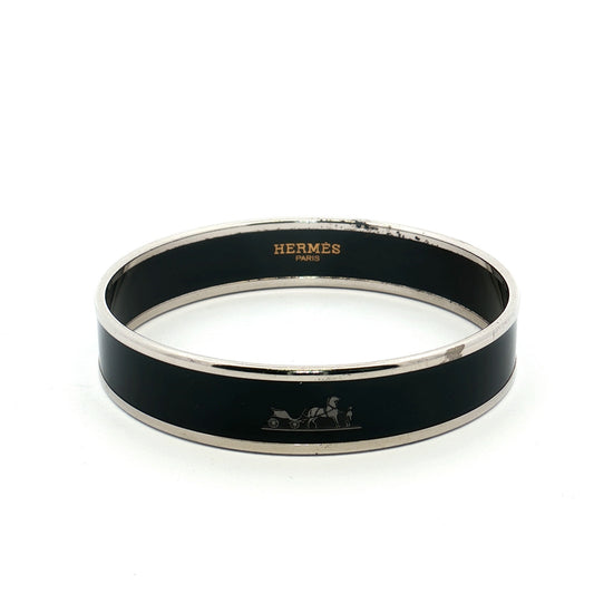 Hermès Emaille PM Black Silver Enamel Bangle
