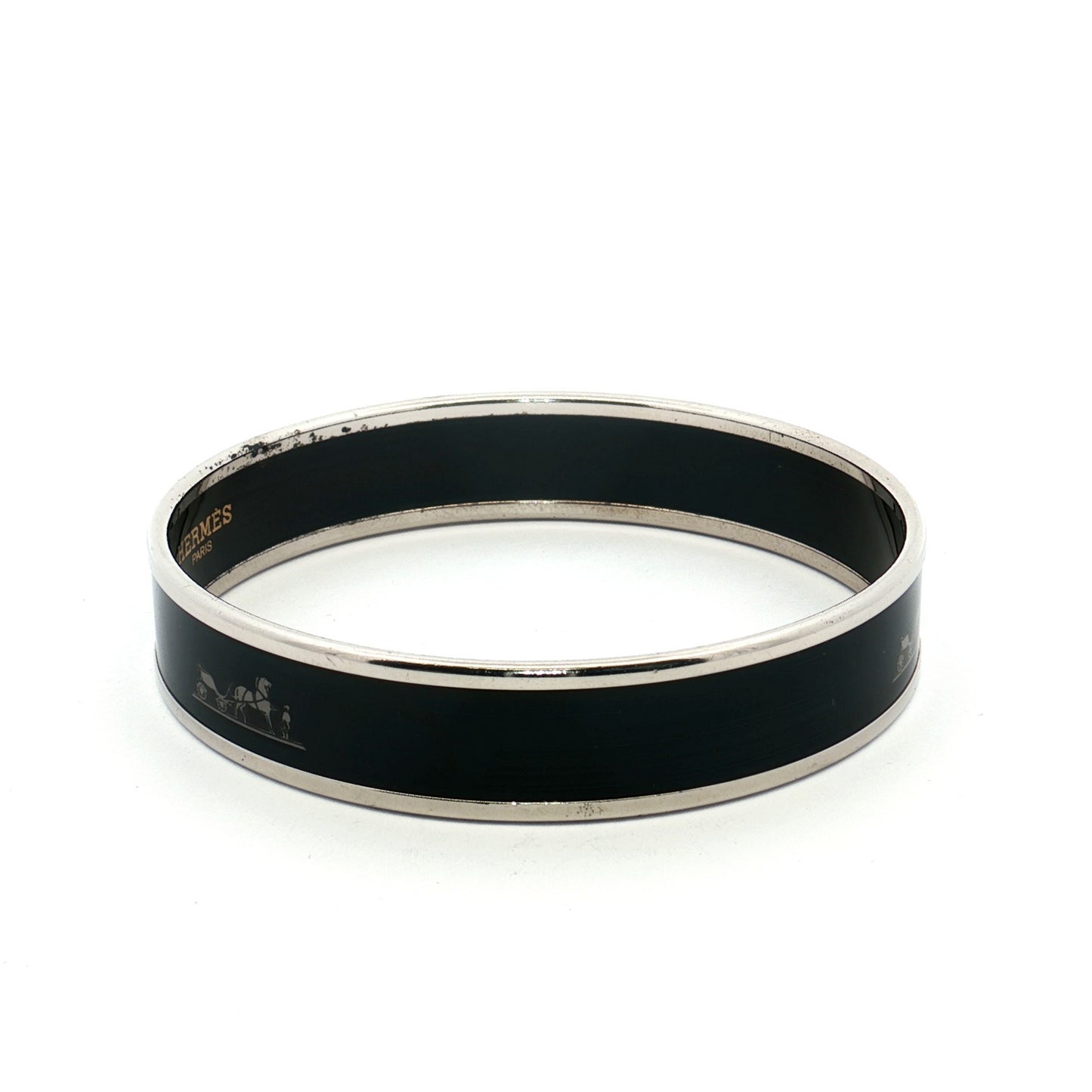 Hermès Emaille PM Black Silver Enamel Bangle