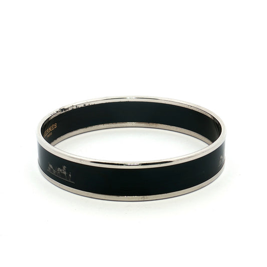 Hermès Emaille PM Black Silver Enamel Bangle