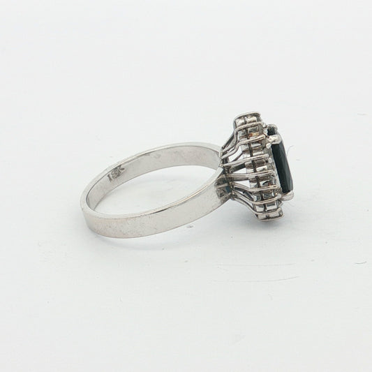 White Gold Sapphire & Diamond Cluster Ring