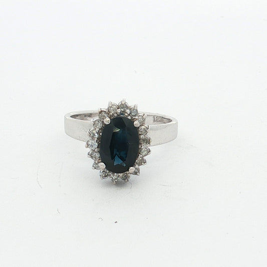 White Gold Sapphire & Diamond Cluster Ring