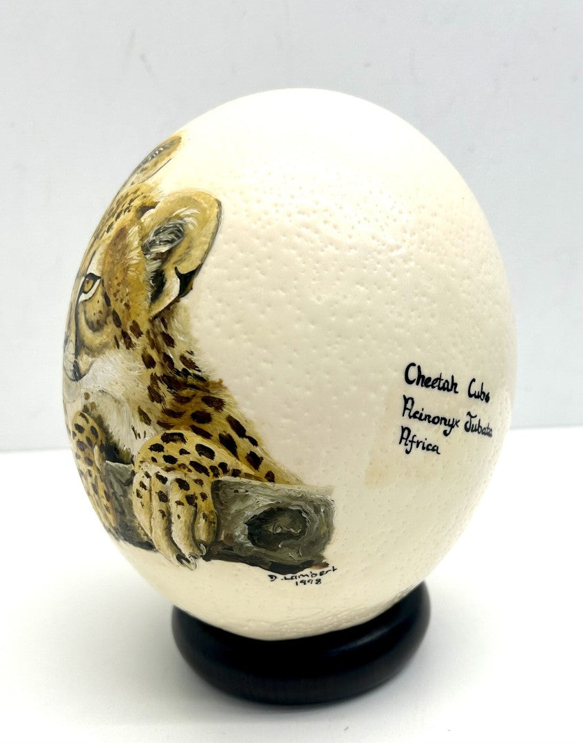 Hand Painted 'Cheetah Cubs Acinonyx Jubata' Ostrich Egg Shell image 2