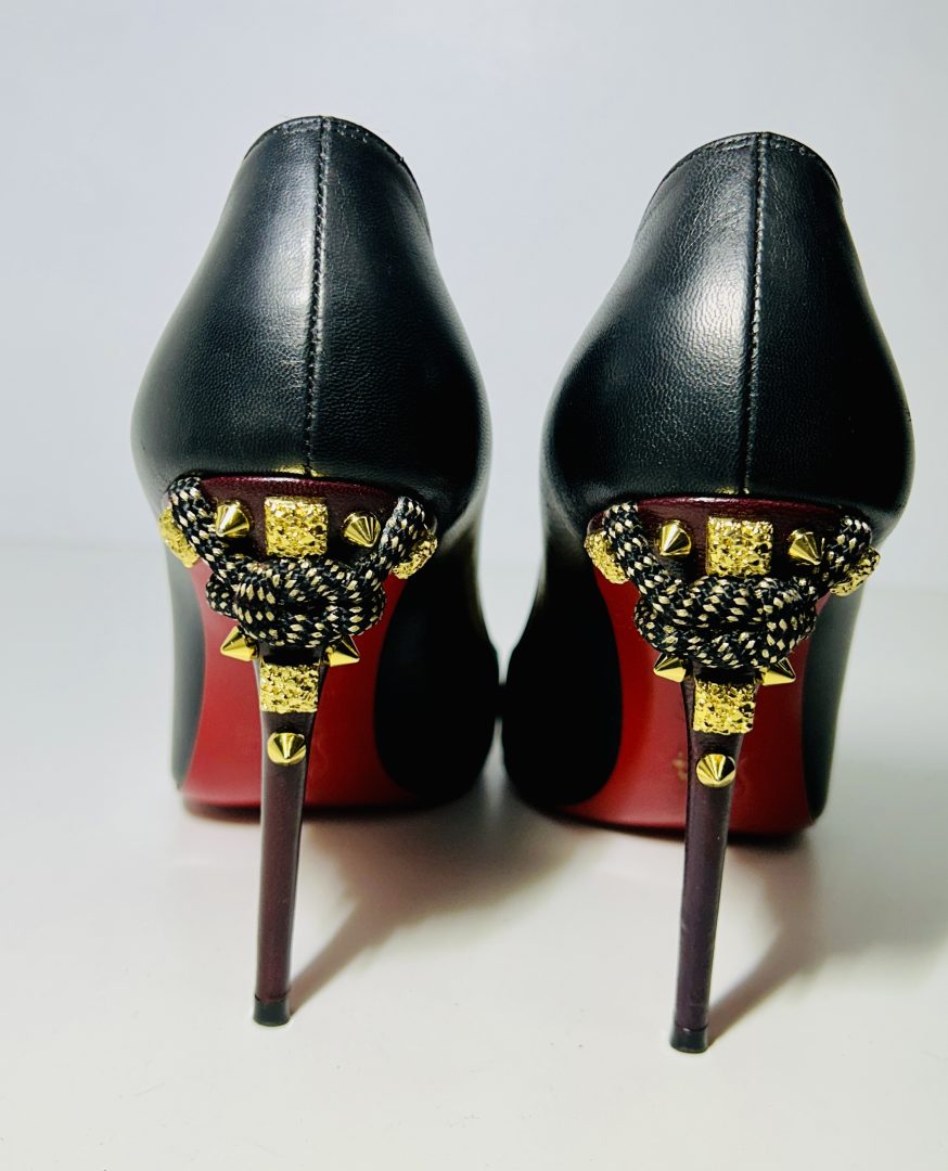 Christian Louboutin Black & Burgundy Studded Heels image 3
